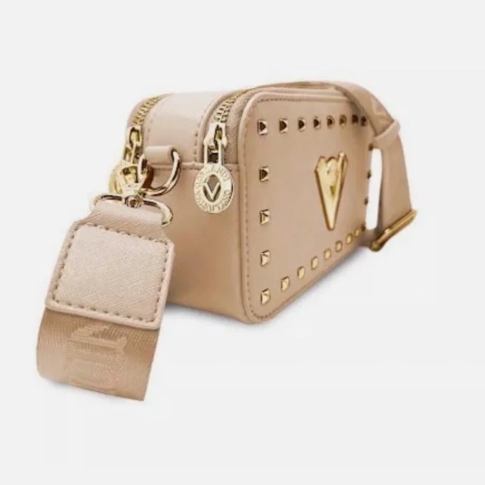 NWT Valentino Orlandi Studded Double Zip Camera Crossbody Bag – Taupe - Picture 2 of 5